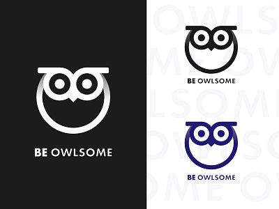 Owl Logo - Be Owlsome art black and white black and white logo branding creative design designer gradient logo logo logodesign minimal logo modern logo opacity logo owl owl logo owls shadow logo ui ux white logo