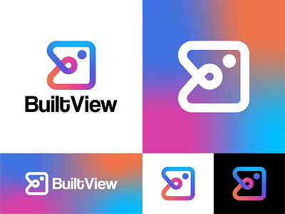 BuiltView Camera Logo Design app bold branding camera construction creative design flat gradient lens logo meta minimalist overlapping professional software tech vector