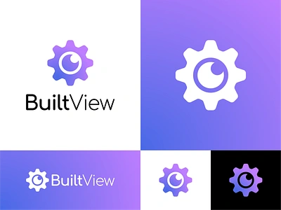 BuiltView - Gear + Camera Lens Logo app application camera cog cogwheel design designer gear gearwheel graphic design lens logo magnifier minimal minimalist professional software tech vector video