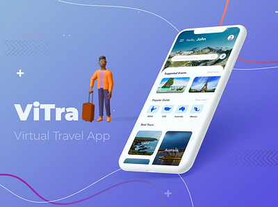 ViTra- Virtual Travel App 3d adobe photoshop cc adobe xd design home page iphone mobile mockup travel travel app ui ui ux design uiux uiux design user experience user interface ux uxui virtual travel xd