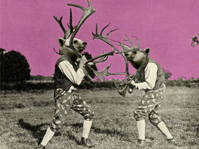 Nature's Dance bears collage dance deer fight marinamolares vintage