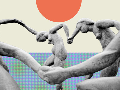 The Moon Dance collage dance marinamolares moon ocean statues sun women