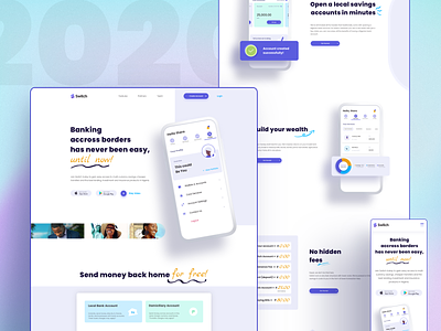 Cross-Border Banking App Landing Page app design landingpage poppins purple typography website