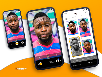 AI Camera | Tringoo ai app branding camera camera app design face orange photo app photos picture smart ui ux yellow