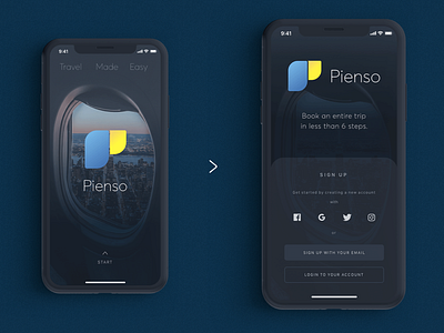 Travel App Login Screen. abstract app branding dark design logo travel ui ux yellow