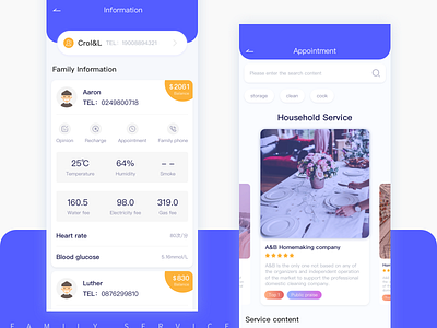 Family service app appointment colour design family health household humidity information s mo ke service temperature ui