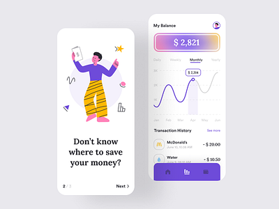 Wendy - Ewallet App app bank banking card chart design ewallet financial flat illustration interface ios money statistic transaction transaction history ui ux wallet