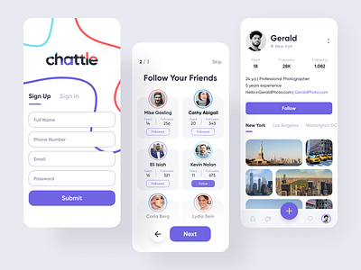 Chattle - Social Network App app clean follow gallery interface ios minimalist network profile sign in signup social social app social network social networking app ui uiux user experience user interface ux