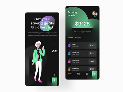 Banking App app app design bank bank app dark dark mode finance flat future futuristic gradient illustration mobile banking modern saving ui ui design uiux user interface ux