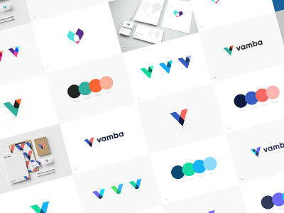 Vamba Revisions android brand colorful flat geometry grid identity initial ios logo minimal simple stationery stationery mockup triangle ui uiux ux v letter vector