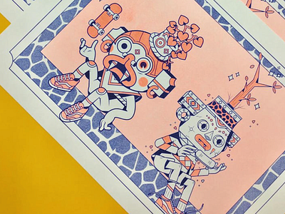 skate y plantas 2d character design illustration ilustración merch riso risograph vector