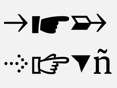 Icons arrow dingbat font icon manicule serif type design typeface u261b u261e