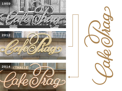 Café Prag Lettering Step Back brand cafe prag corporate dresden lettering markt process