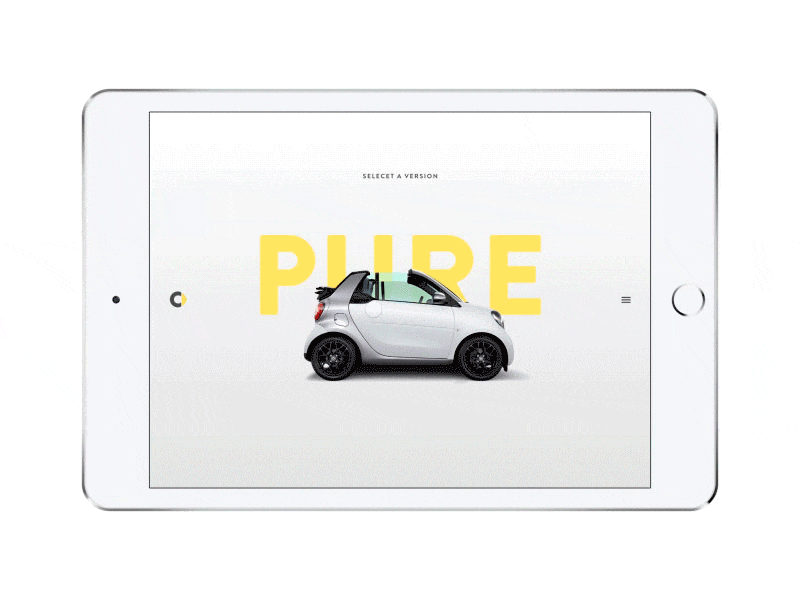 Smart Concept - First proto on framerjs bold car concept design gif interface ipad menu navigation prototype smart visual