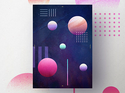 Planets poster abstract colourful design drop shadow graphic design layout mockup poster