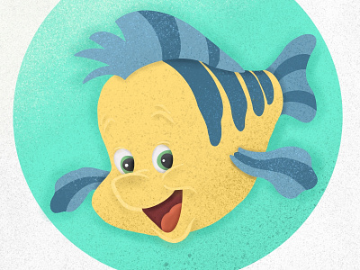 under the sea 2d blue cartoon character design disney drawing face fish flat icon illustration logo minimal pixel retro texture yellow