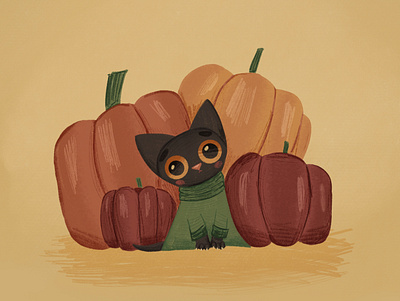 Autumn mood autumn book book illustration cat children dribbble halloween illustration procreate pumpkin