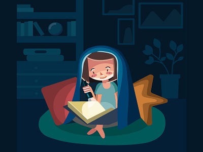 Love of books book girl illustrator night vector