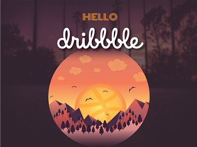 Hello Dribbble adobe illustrator circle debut design first shot illustration sunset