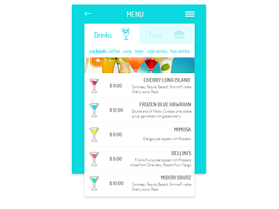 Daily UI #043 - Food/Drink Menu 043 app challenge cocktails dailyui design drinks food menu mobile ui