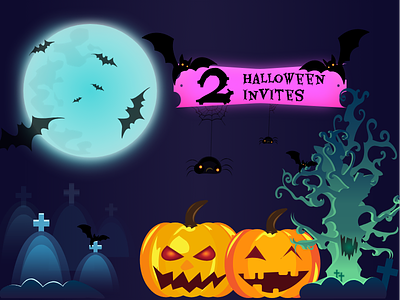 Halloween Illustration - Dribbble Invites 2 invites dribbble invites giveaway halloween halloween design illustration invitation invite giveaway pumpkin vector