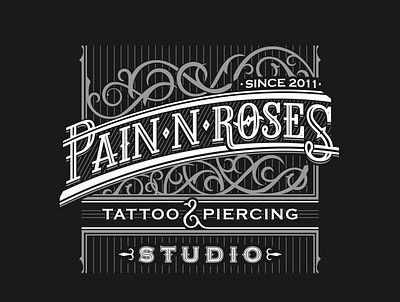 PAIN'N'ROSES tattoo & piercing studio artgazm branding design flat graphic design illustration logo tattoo typography vector