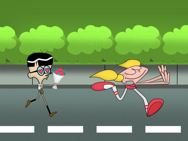 Dexter and DeeDee (Dexter's Laboratory) 2d aftereffects animation cartoonnetwork character comic deedee design dexter dexterslaboratory dribbble grain mandrake running runningcycle tvseries