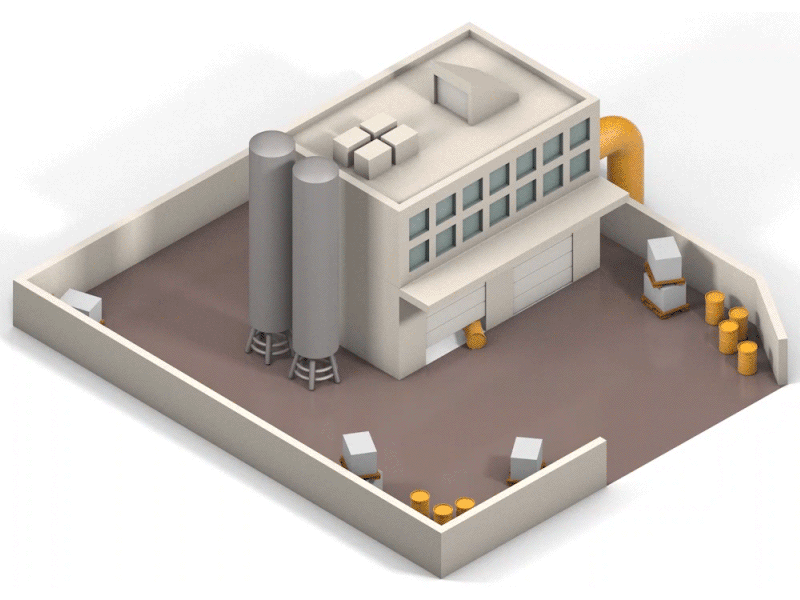 Factory scene 3d animation building cinema4d dribbble factory forklift gif loop