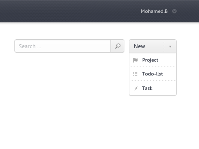 Todo app - New Menu / WIP button clean field header menu search simple todo ui user