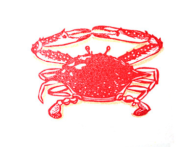 Blue Crab crab print sea food stamp wood cut style