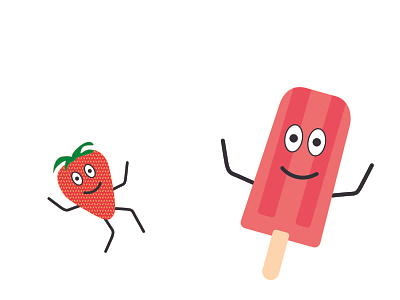 Dancing Strawberry Popsicle character character design fruit ice pop illustration logo logo design minimal popsicle strawberry