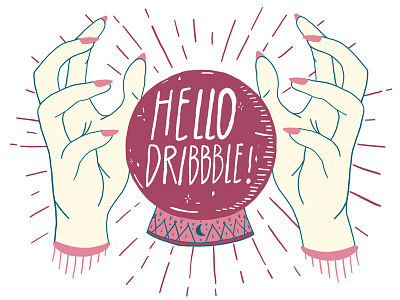 hello dribbble *:･ﾟ✧ crystal ball debut first post hello illustration invite procreate witchy