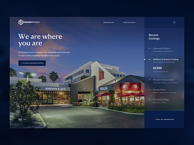 US Property Trust blue digital homepage interactive property real estate ui us ux web web design website