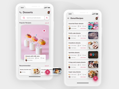 Dessert Recipes ios App Concept app cakes cards cookies desserts donuts food app ios recipes typography ui ux visual design