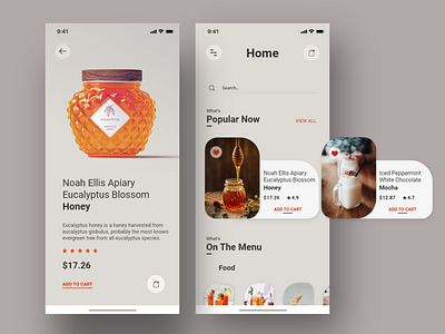 E-commerce food & drinks concept | Version #1 app cards colors drinks e commerce app food honey mocha product page sweets typography ui ux visual design