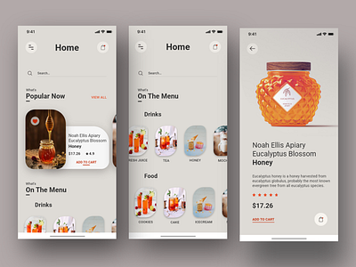 E-commerce concept App | Version #1 app cakes cards e commerce app food and drink honey typography ui ux visual design