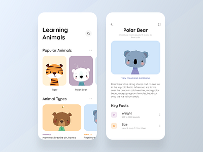 Learning Animals Kids App animals app cards colors design icons ios kids learning typography ui uidesign uidesigner uiuxdesigner ux visual design