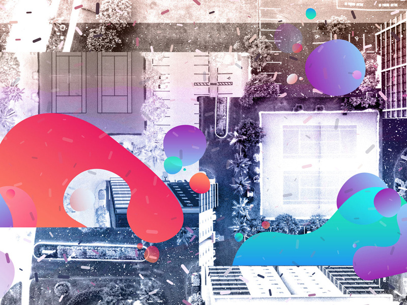 Aerial Shot blob abstract vibrant colourful playful vivid