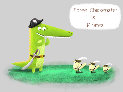 Three Chickenster & The Pirates book children book illustration