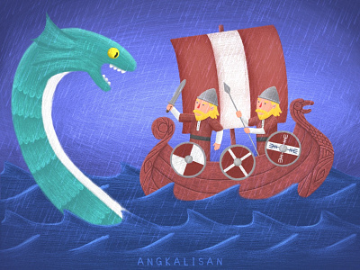 Viking Sea Monster book children children book illustration kidliart monster myth rain sail sailor sea viking