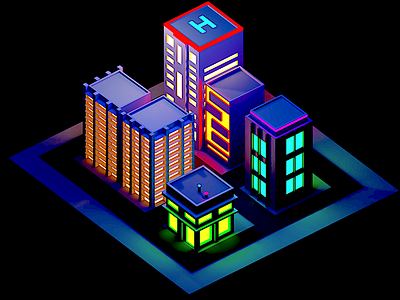 Neon-city 3d isometric neon