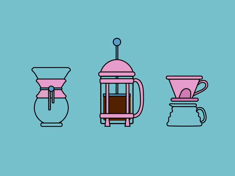 Three ways of brewing coffee after effect animation brewing chemax coffee french press gif illustrator motion graphics photoshop pour over starbucks
