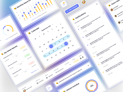 Leave management widgets | HR app buttons calendar hr app leave management notifications record view time off management ui widgets