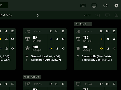 MLB My Gameday calendar baseball ipad ui