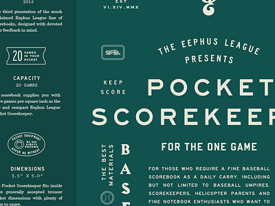 Pocket Scorekeeper badge baseball typography