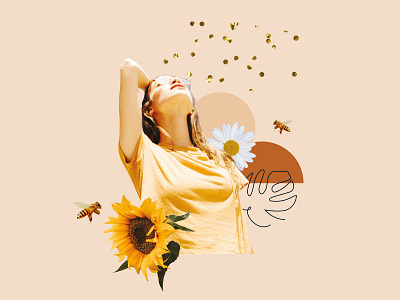 THE WILD Co. Collage 03 bee boho design branding collage collage art design flower graphic design minimal design sunflower visual identity