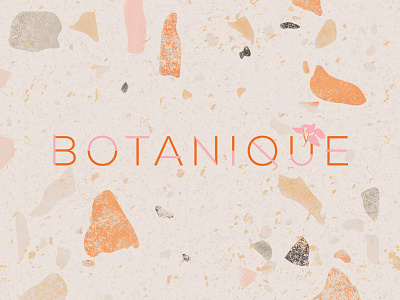 BOTANIQUE logo with close up of handmade terrazzo brand texture