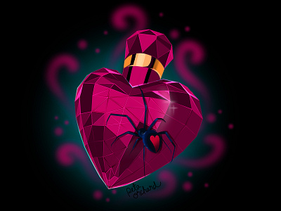 I put a spell on you bottle creepy dark theme digital painting halloween heart illustration love magic potion spider