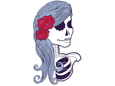 Living Dead Girl art blue day of the dead flat illustration flowers girl illustration mexican roses skeleton skull sugar skull tattoo vector