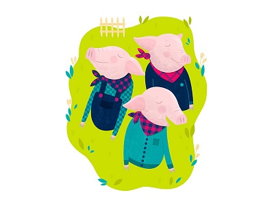 3 Little Pigs childrens country fairy tale farm grass illustration pigs